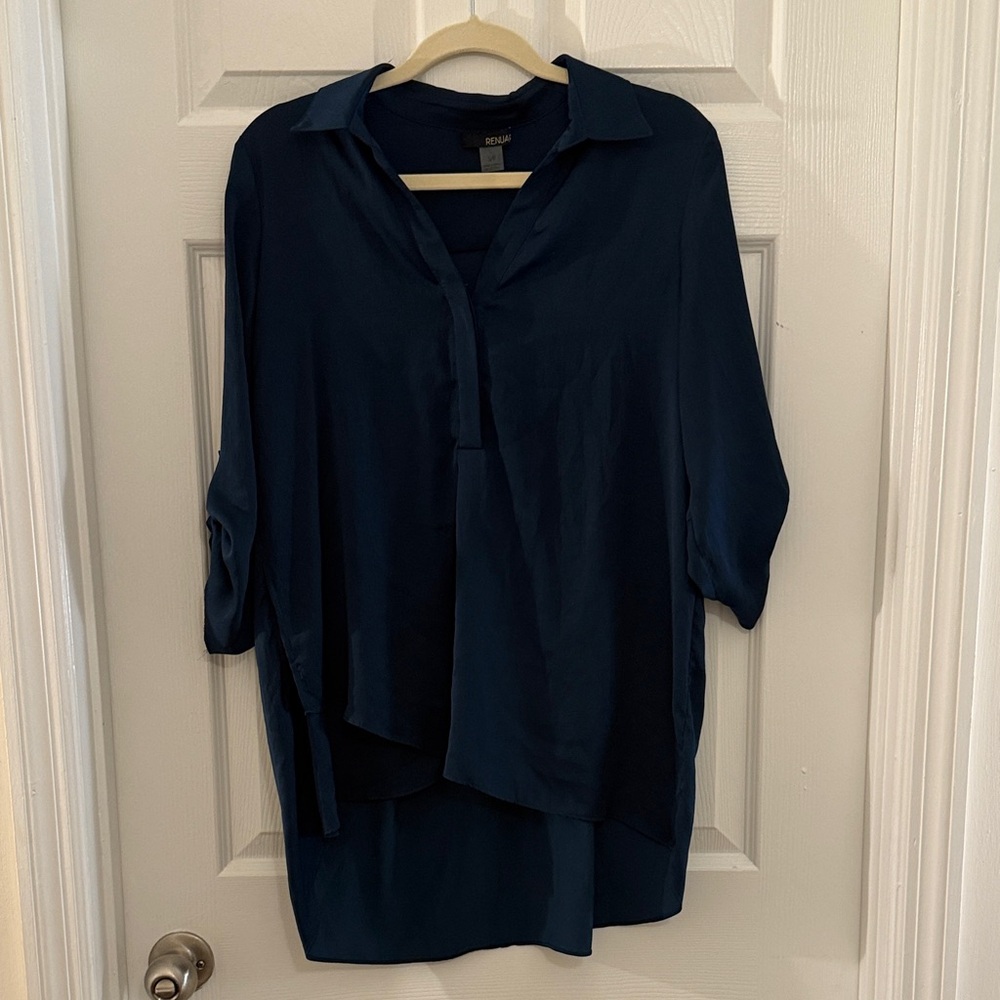 Renuar Navy Blue Oversized Collared Blouse